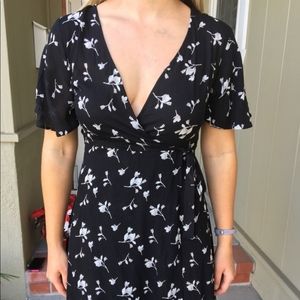 Low Cut Floral Wrap Dress